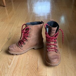 Sorel Brown Leather Lace-Up Boot with Red Laces
